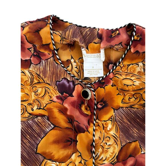 Christie & Jill Orange Fall Floral Blouse Large - Picture 4 of 6